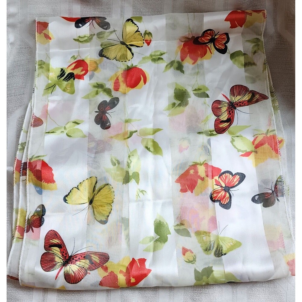 Butterfly Scarf Tulips Yellow Orange Flowers 13x60"
